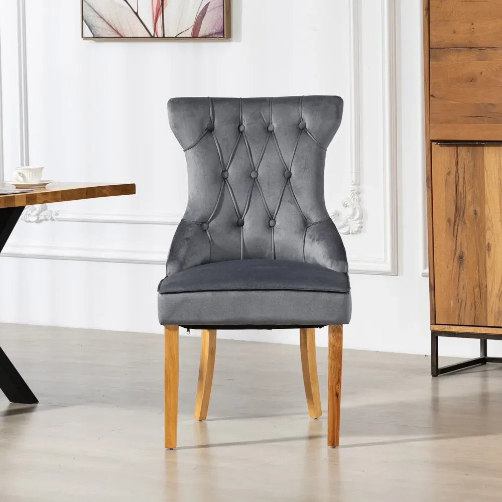 Martina Set of 2 Dining Chairs - Grey, Velvet