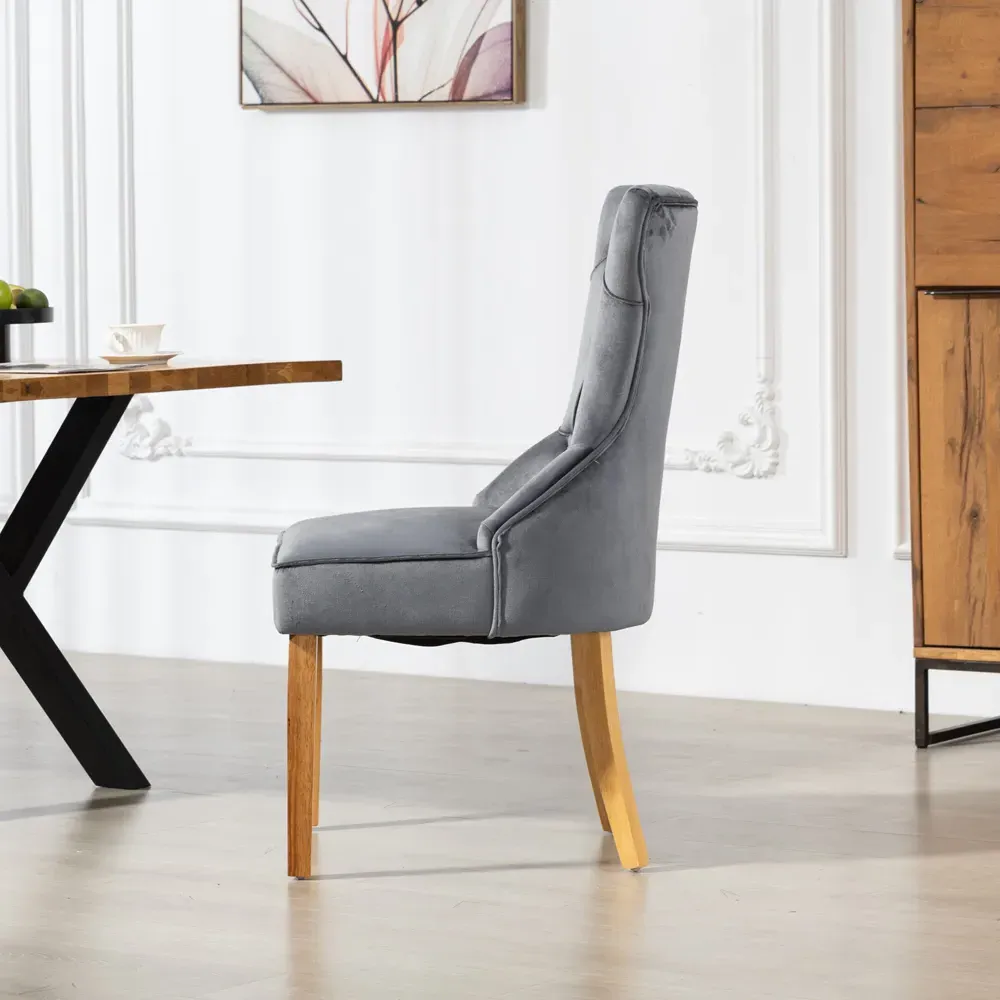 Martina Set of 2 Dining Chairs - Grey, Velvet