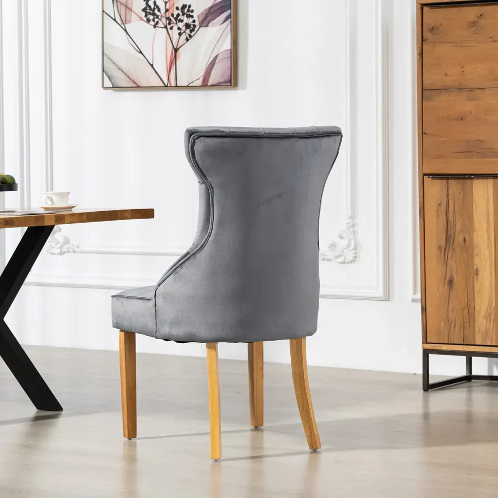 Martina Set of 2 Dining Chairs - Grey, Velvet