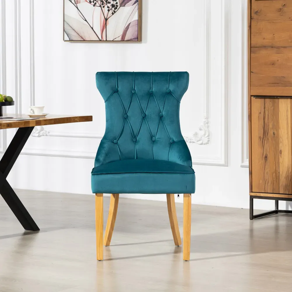 Martina Set of 2 Dining Chairs - Teal, Velvet