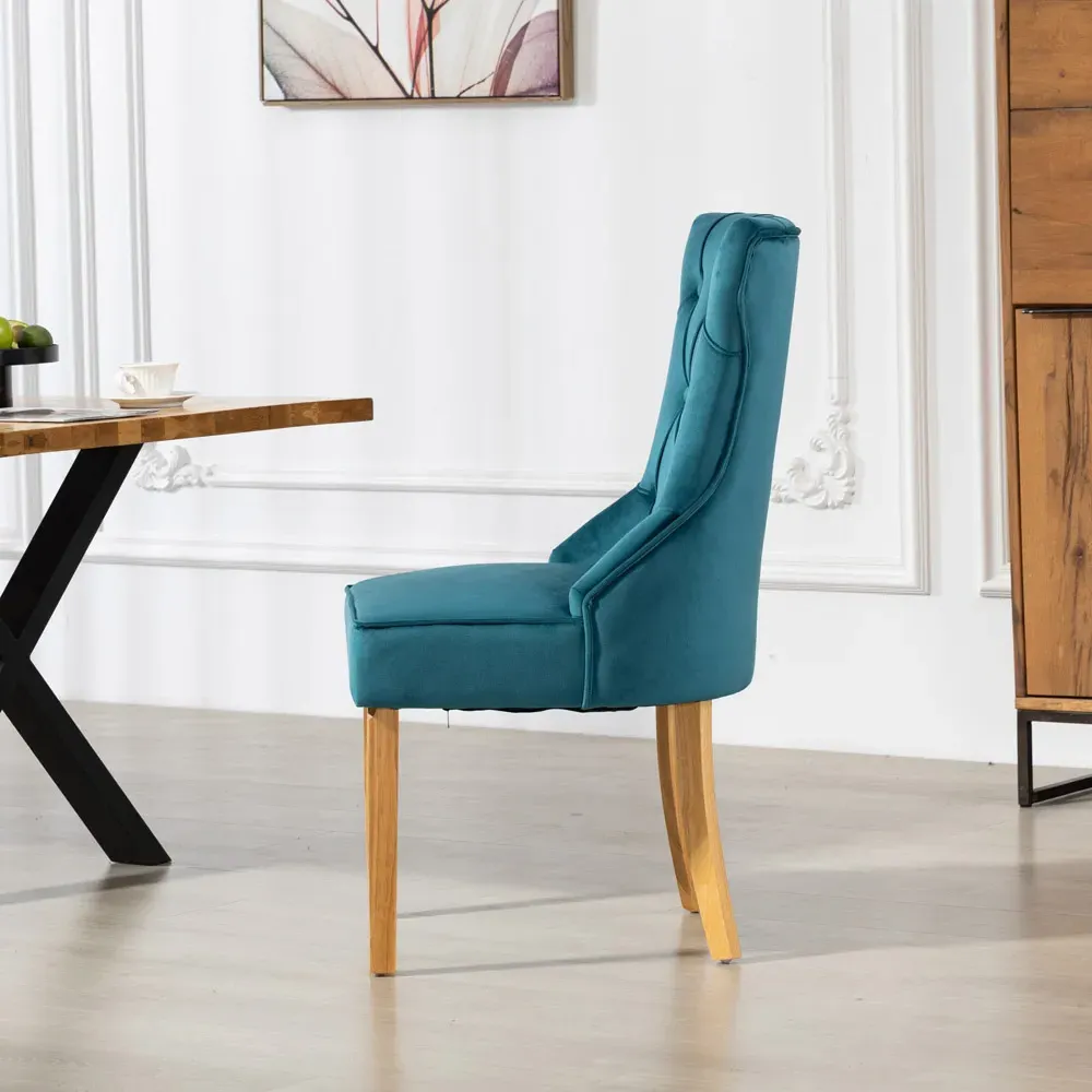 Martina Set of 2 Dining Chairs - Teal, Velvet