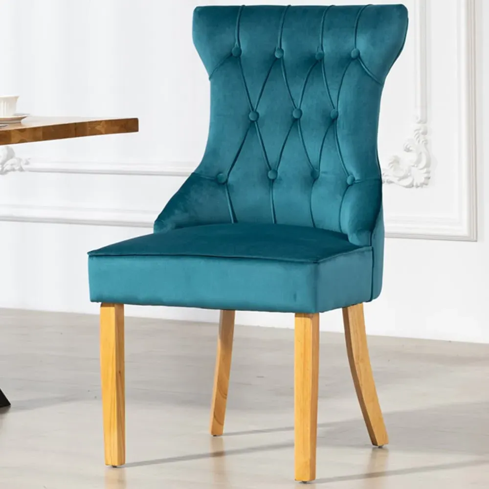 Martina Set of 2 Dining Chairs - Teal, Velvet