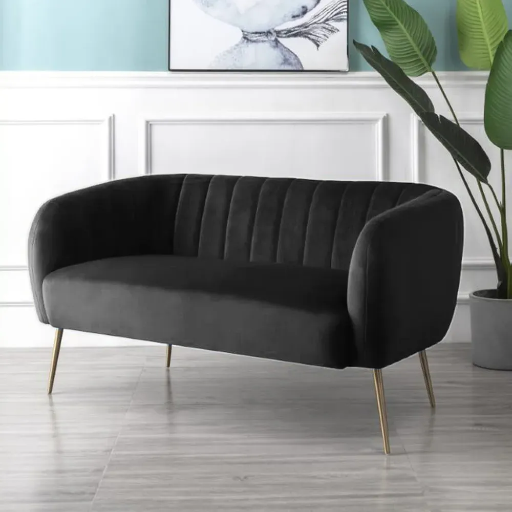 Matilda 2-Seater Sofa - Black, Velvet