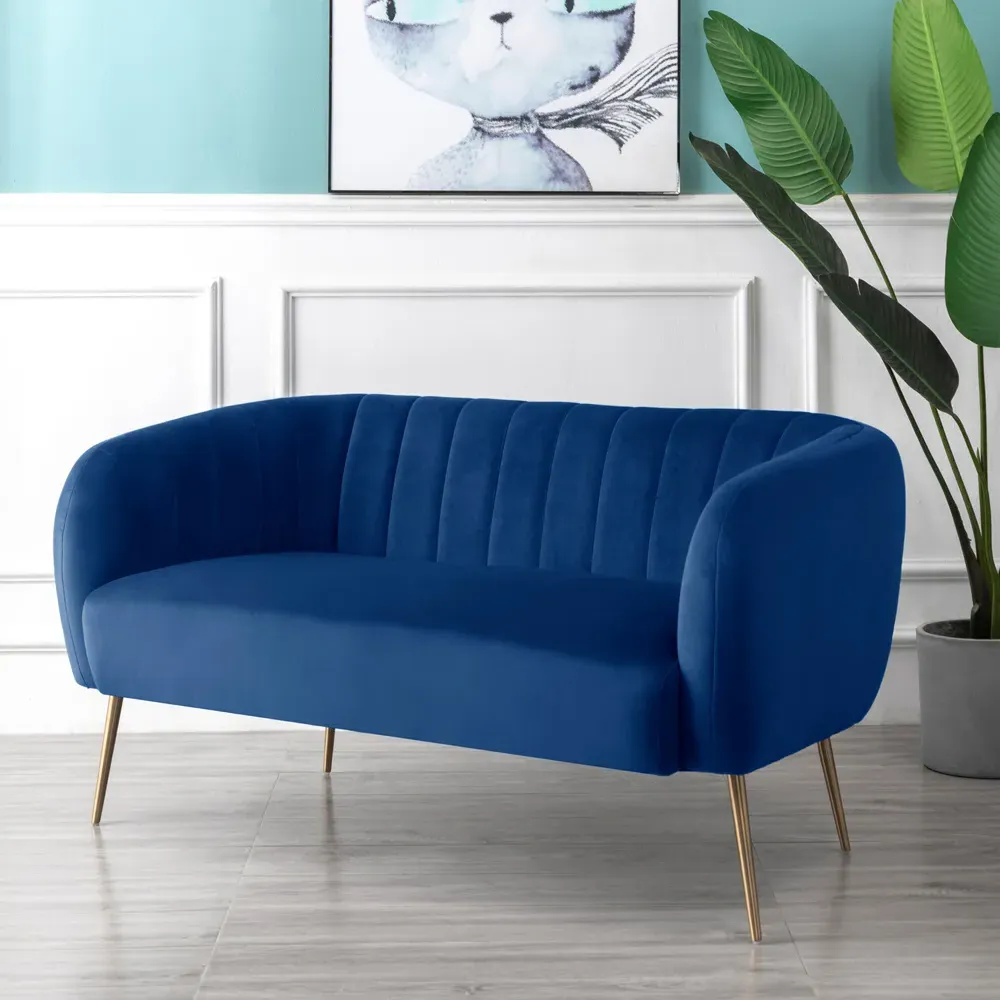 Matilda 2-Seater Sofa - Dark Blue, Velvet