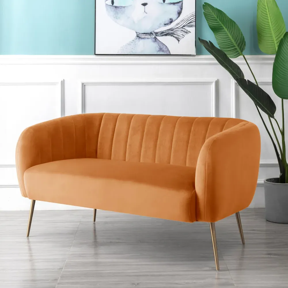 Matilda 2-Seater Sofa - Orange, Velvet