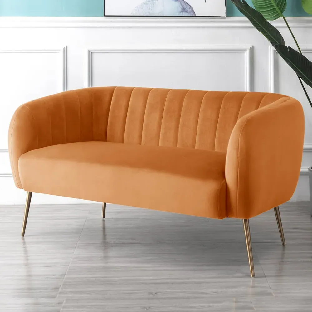 Matilda 2-Seater Sofa - Orange, Velvet