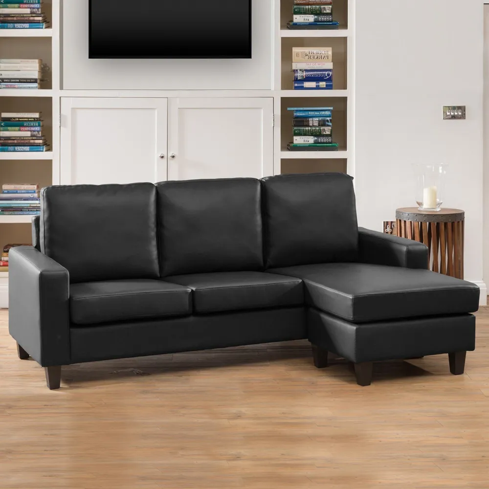 Modena 3-Seater Reversible Corner Sofa - Black, Bonded Leather