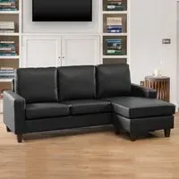 Modena 3-Seater Reversible Corner Sofa - Black, Bonded Leather