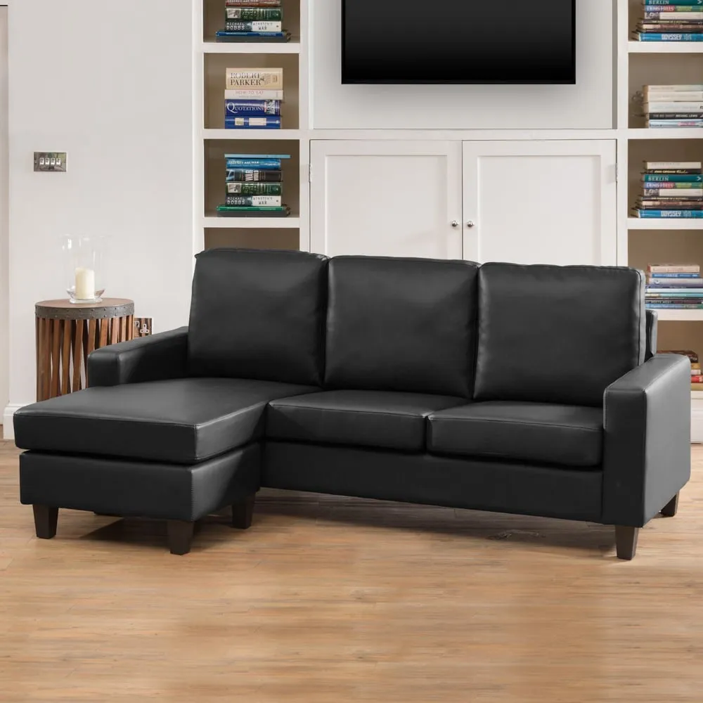 Modena 3-Seater Reversible Corner Sofa - Black, Bonded Leather image