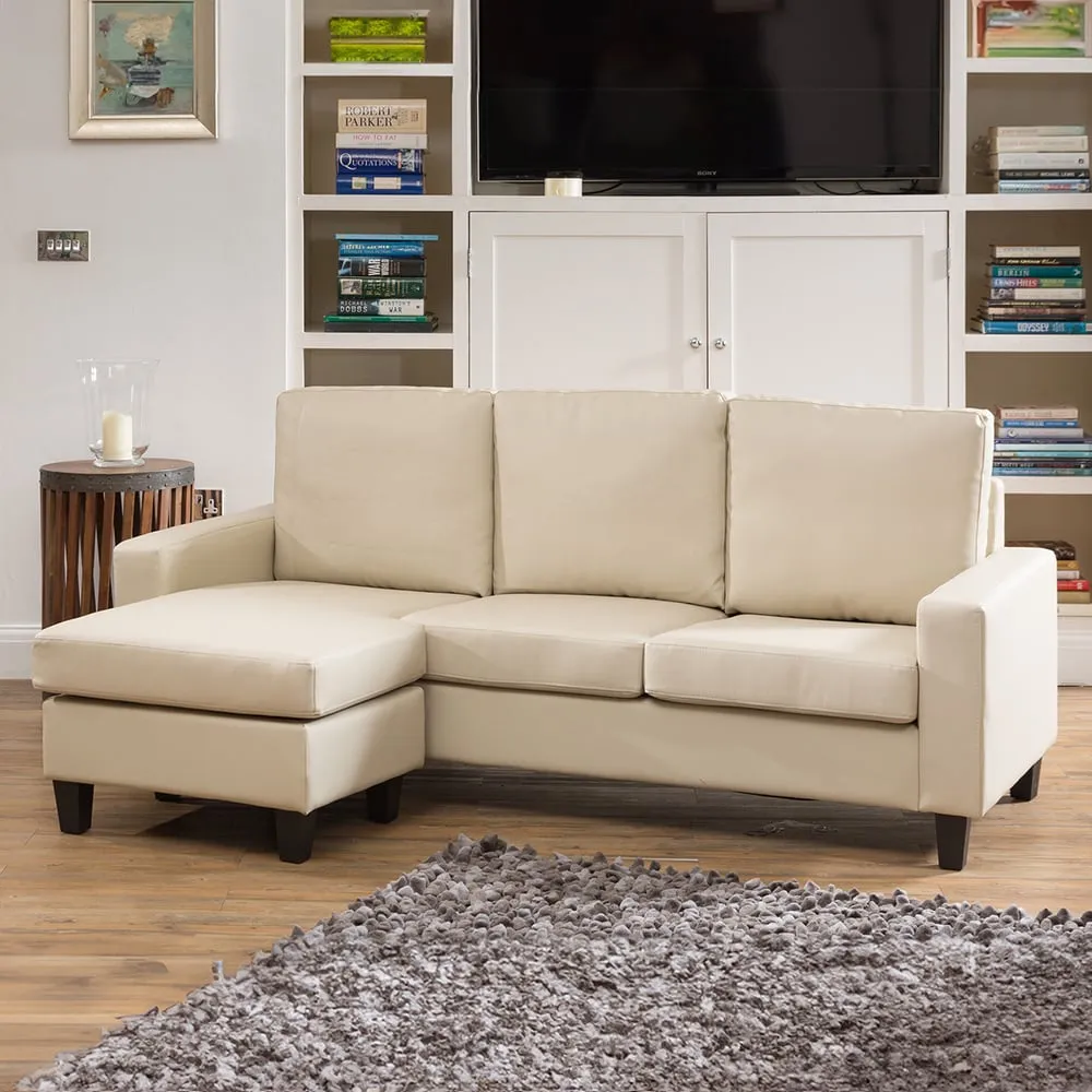Modena 3-Seater Reversible Corner Sofa - Cream, Bonded Leather