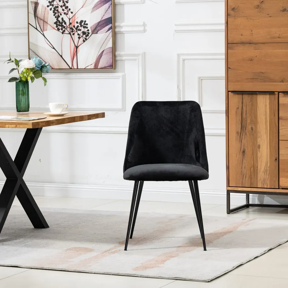 Morandi Set of 2 Dining Chairs - Black, Velvet