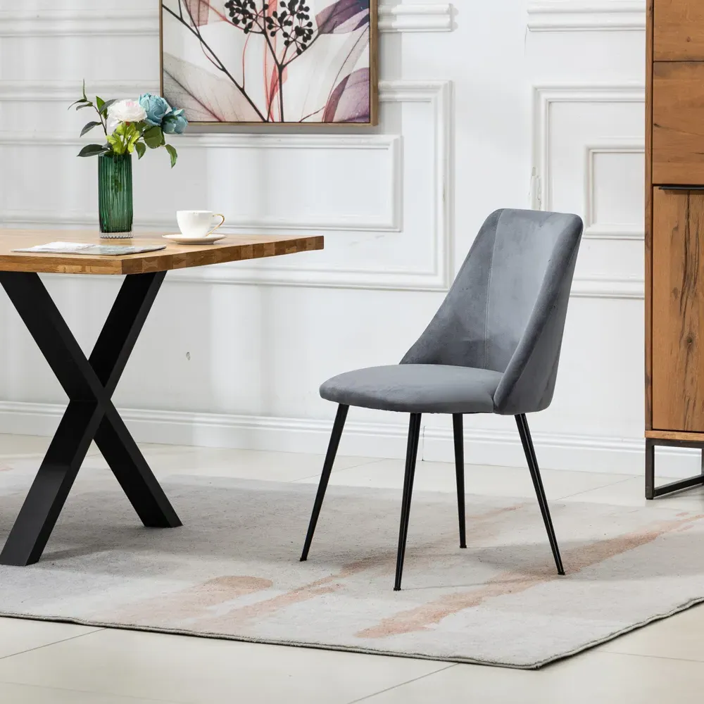 Morandi Set of 2 Dining Chairs - Grey, Velvet