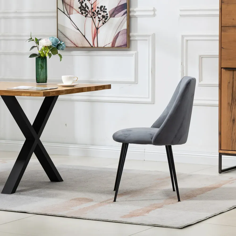 Morandi Set of 2 Dining Chairs - Grey, Velvet