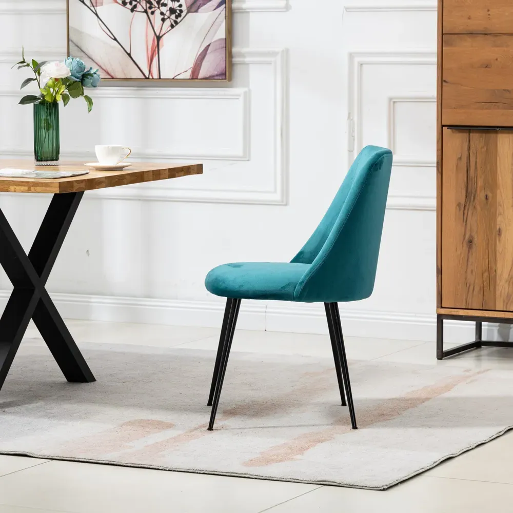 Morandi Set of 2 Dining Chairs - Teal, Velvet