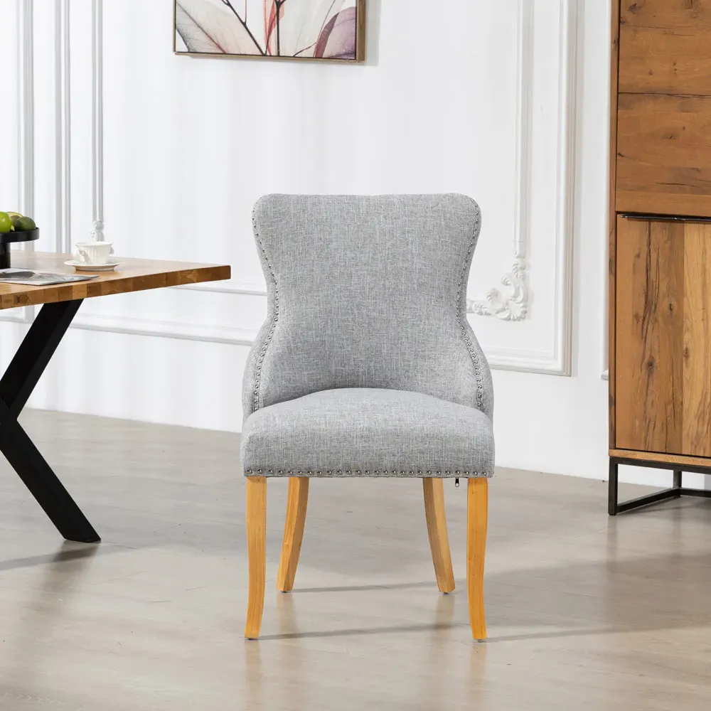 Olivola Set of 2 Dining Chairs - Light Grey, Fabric