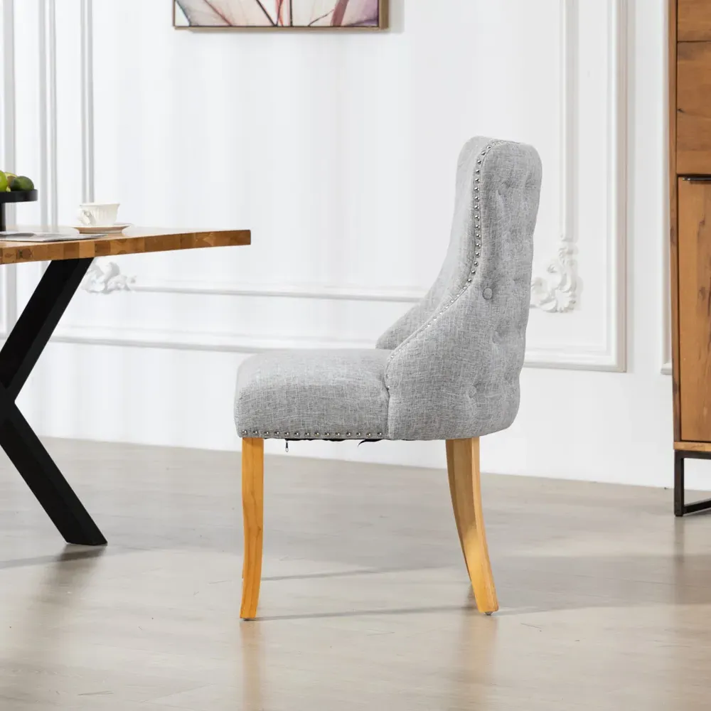 Olivola Set of 2 Dining Chairs - Light Grey, Fabric