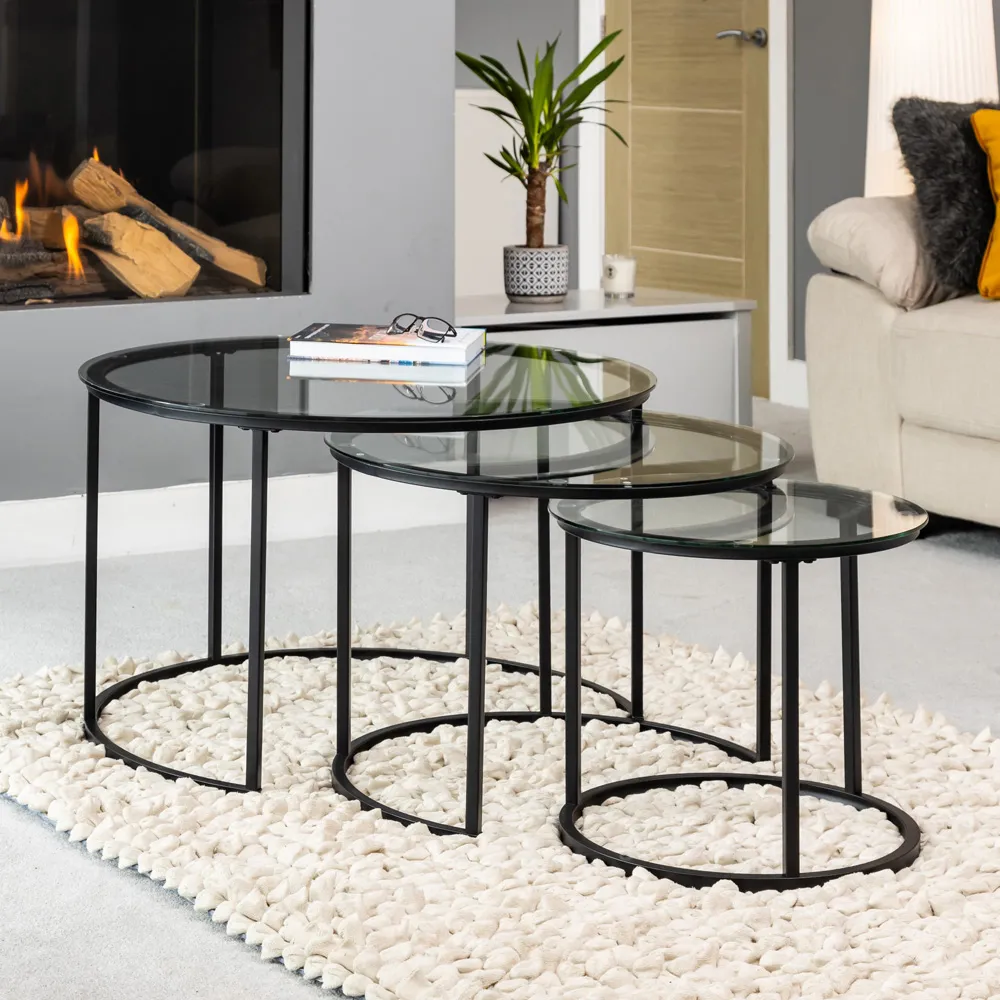 Orbis Glass Nest of Table Set of 3 - Clear