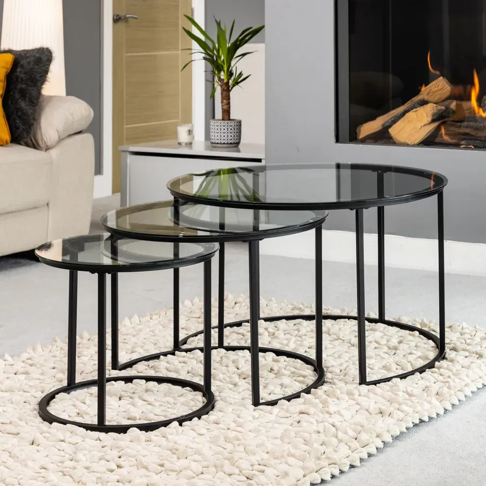 Orbis Glass Nest of Table Set of 3 - Clear