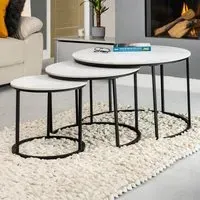 Orbis Round Nest of Tables Set of 3 - White, Marble Effect
