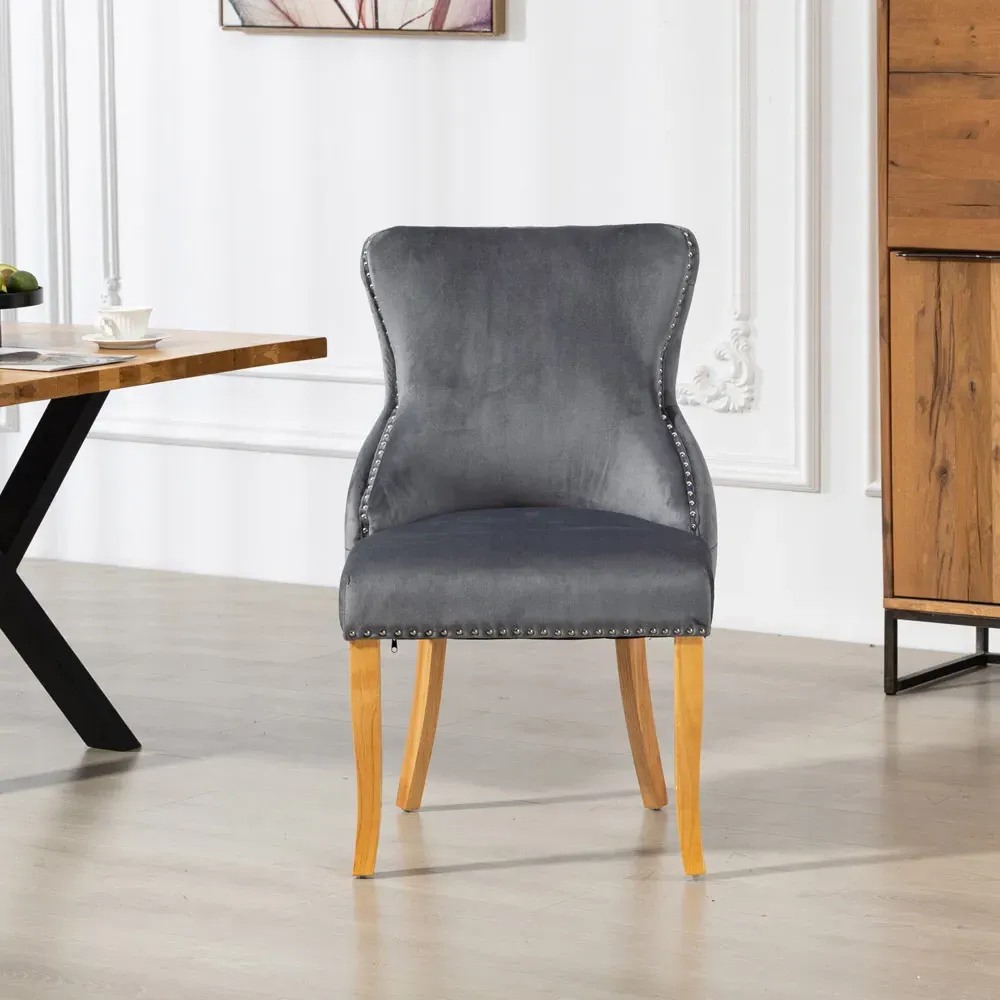 Orvino Set of 2 Dining Chairs - Grey, Velvet