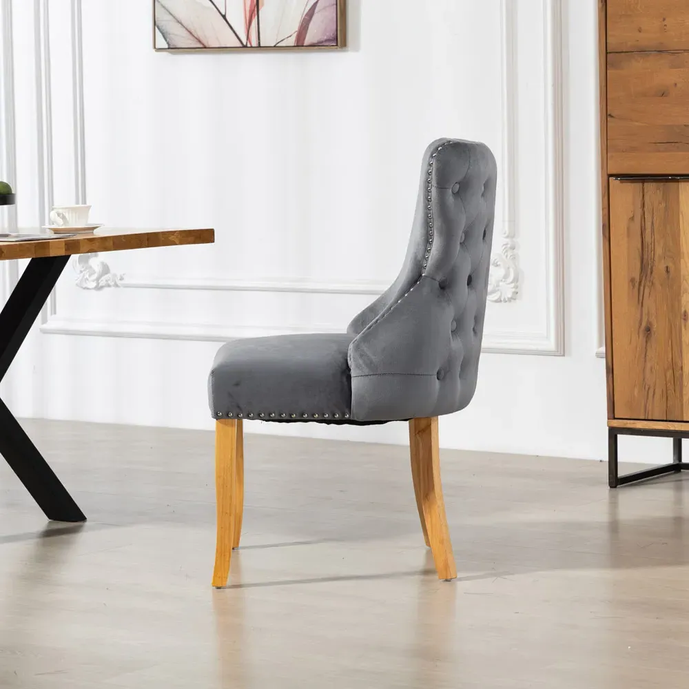 Orvino Set of 2 Dining Chairs - Grey, Velvet