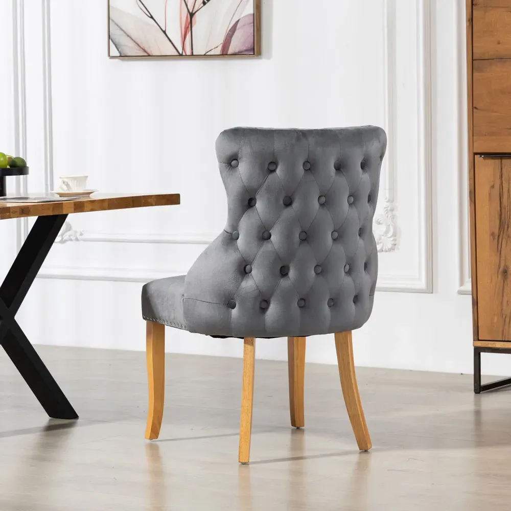 Orvino Set of 2 Dining Chairs - Grey, Velvet