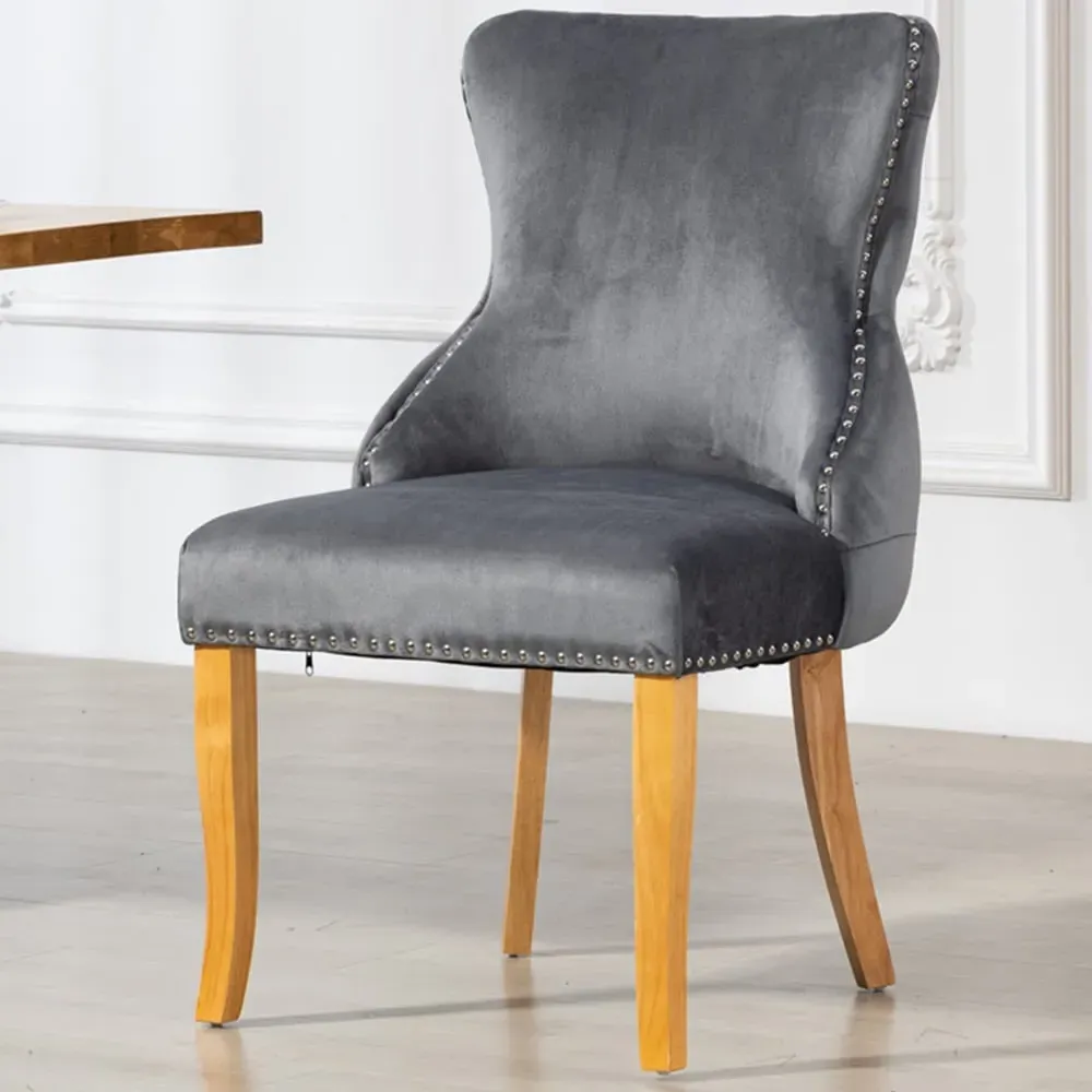 Orvino Set of 2 Dining Chairs - Grey, Velvet