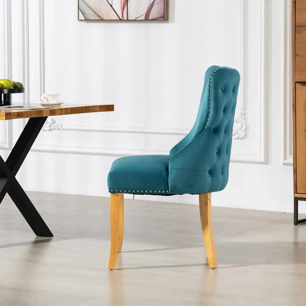 Orvino Set of 2 Dining Chairs - Teal, Velvet