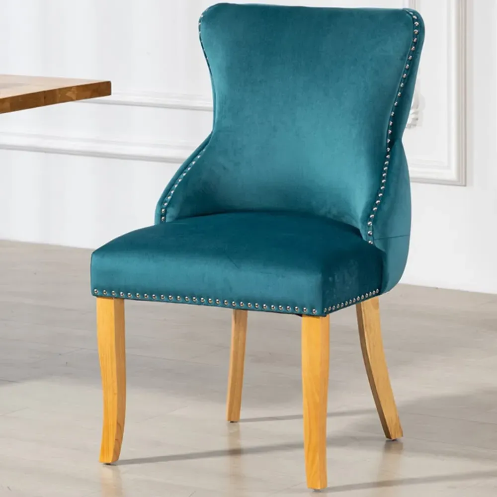 Orvino Set of 2 Dining Chairs - Teal, Velvet