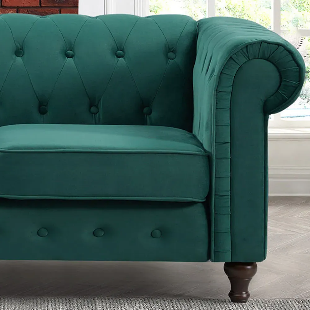 Pelham 2-Seater Chesterfield Sofa - Green, Velvet