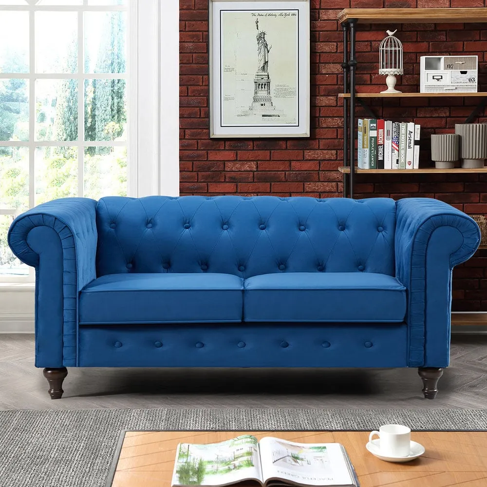 Pelham 2-Seater Sofa - Blue, Velvet image