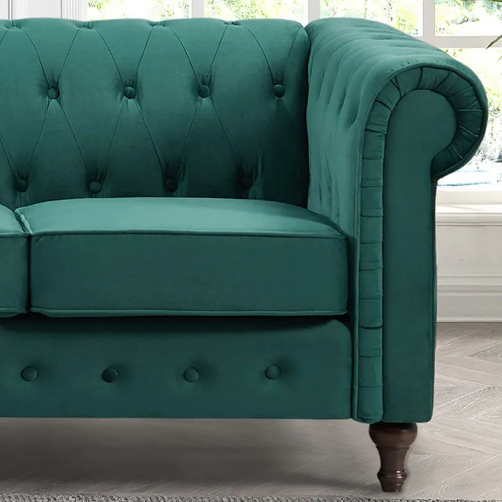 Pelham 3-Seater Chesterfield Sofa - Green, Velvet