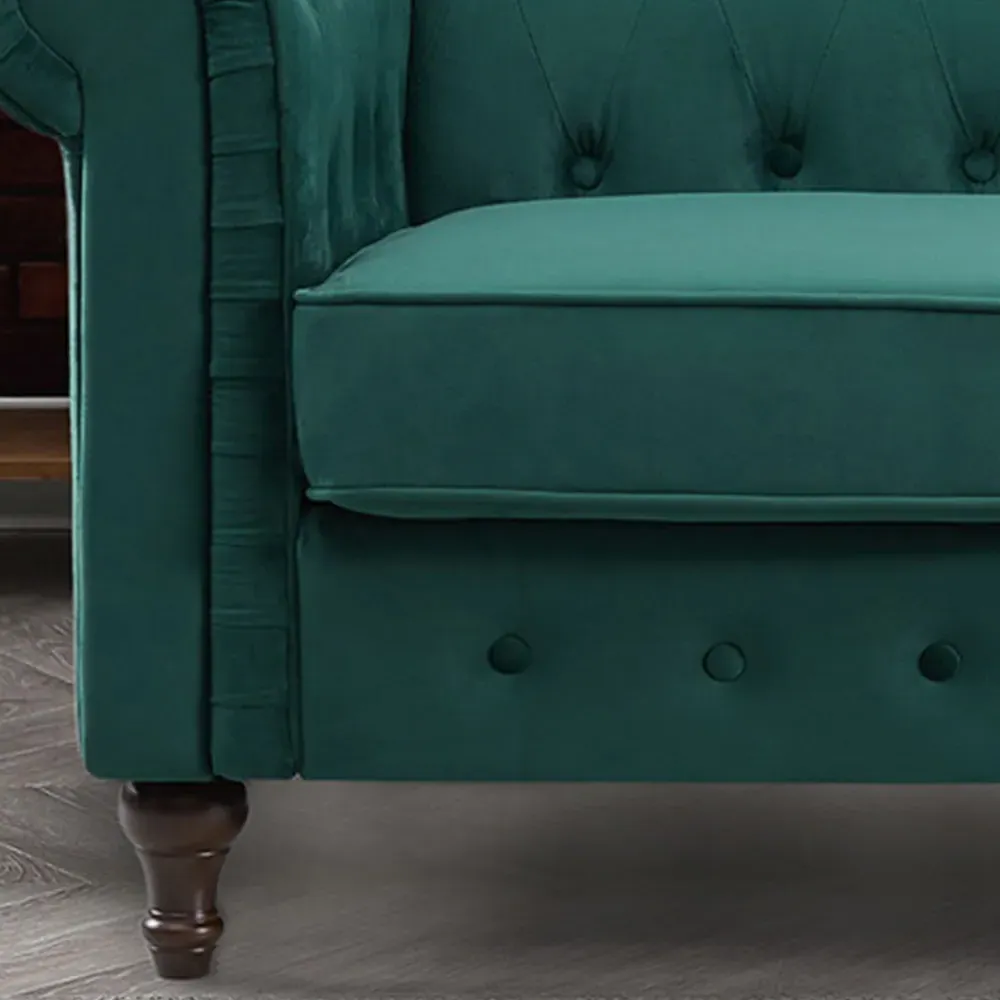 Pelham 3-Seater Chesterfield Sofa - Green, Velvet