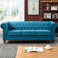 Pelham 3-Seater Chesterfield Sofa - Teal, Velvet