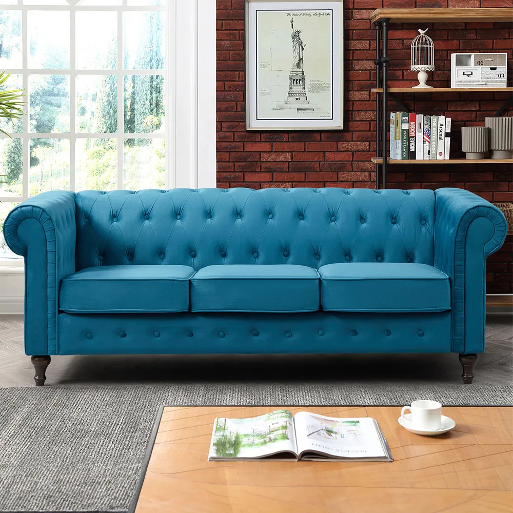 Pelham 3-Seater Chesterfield Sofa - Teal, Velvet