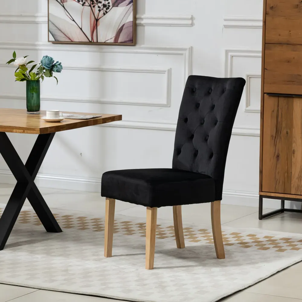 Pienza Set of 2 Dining Chairs - Black, Velvet