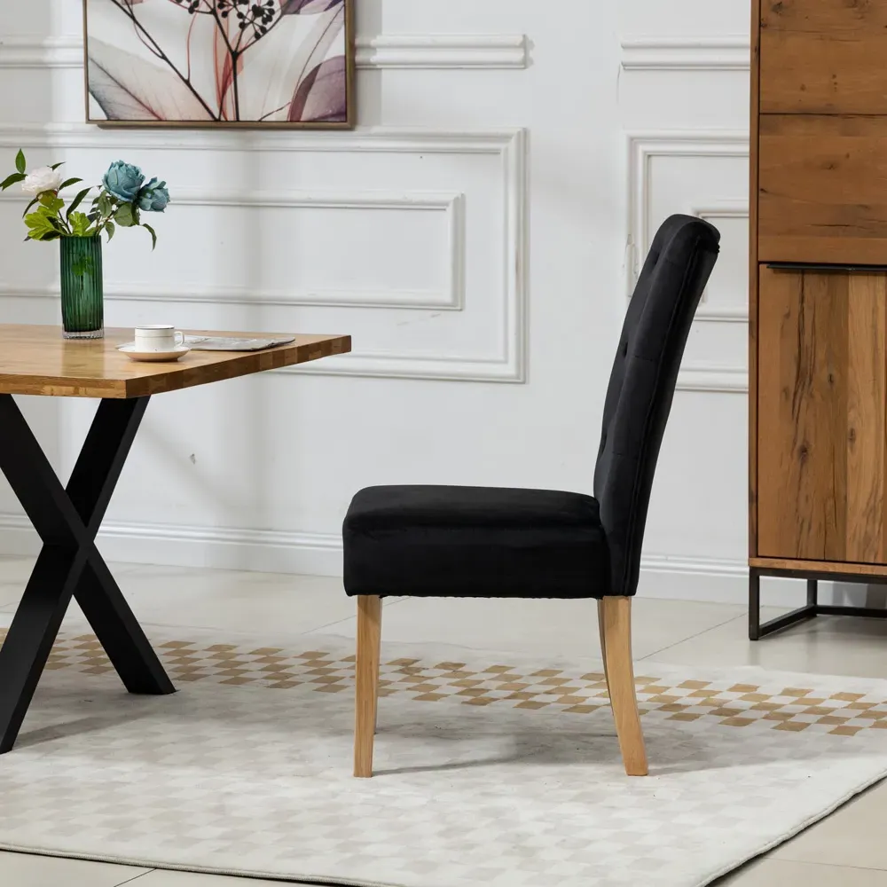 Pienza Set of 2 Dining Chairs - Black, Velvet