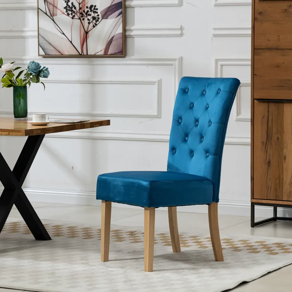 Pienza Set of 2 Dining Chairs - Blue, Velvet