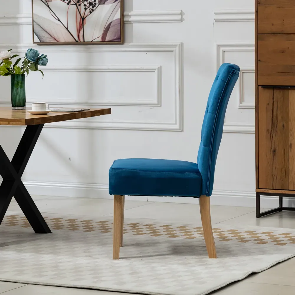 Pienza Set of 2 Dining Chairs - Blue, Velvet