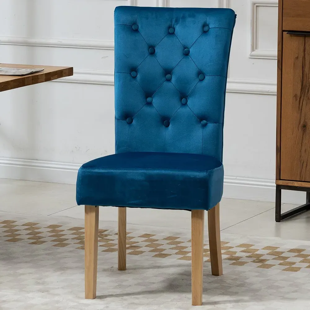 Pienza Set of 2 Dining Chairs - Blue, Velvet
