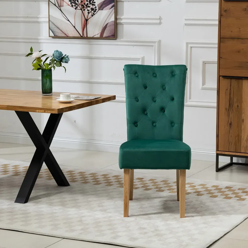 Pienza Set of 2 Dining Chairs - Green, Velvet