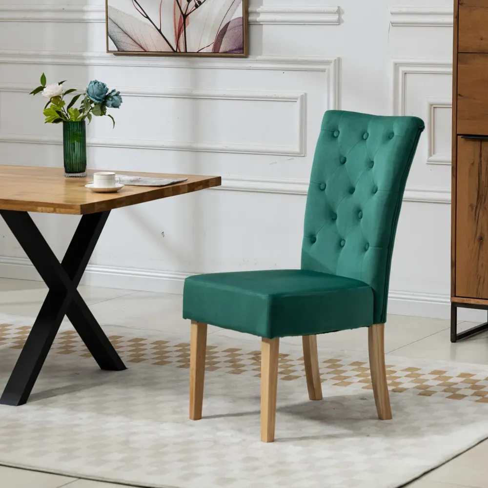 Pienza Set of 2 Dining Chairs - Green, Velvet