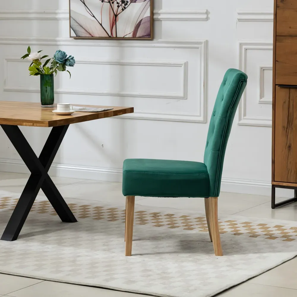 Pienza Set of 2 Dining Chairs - Green, Velvet