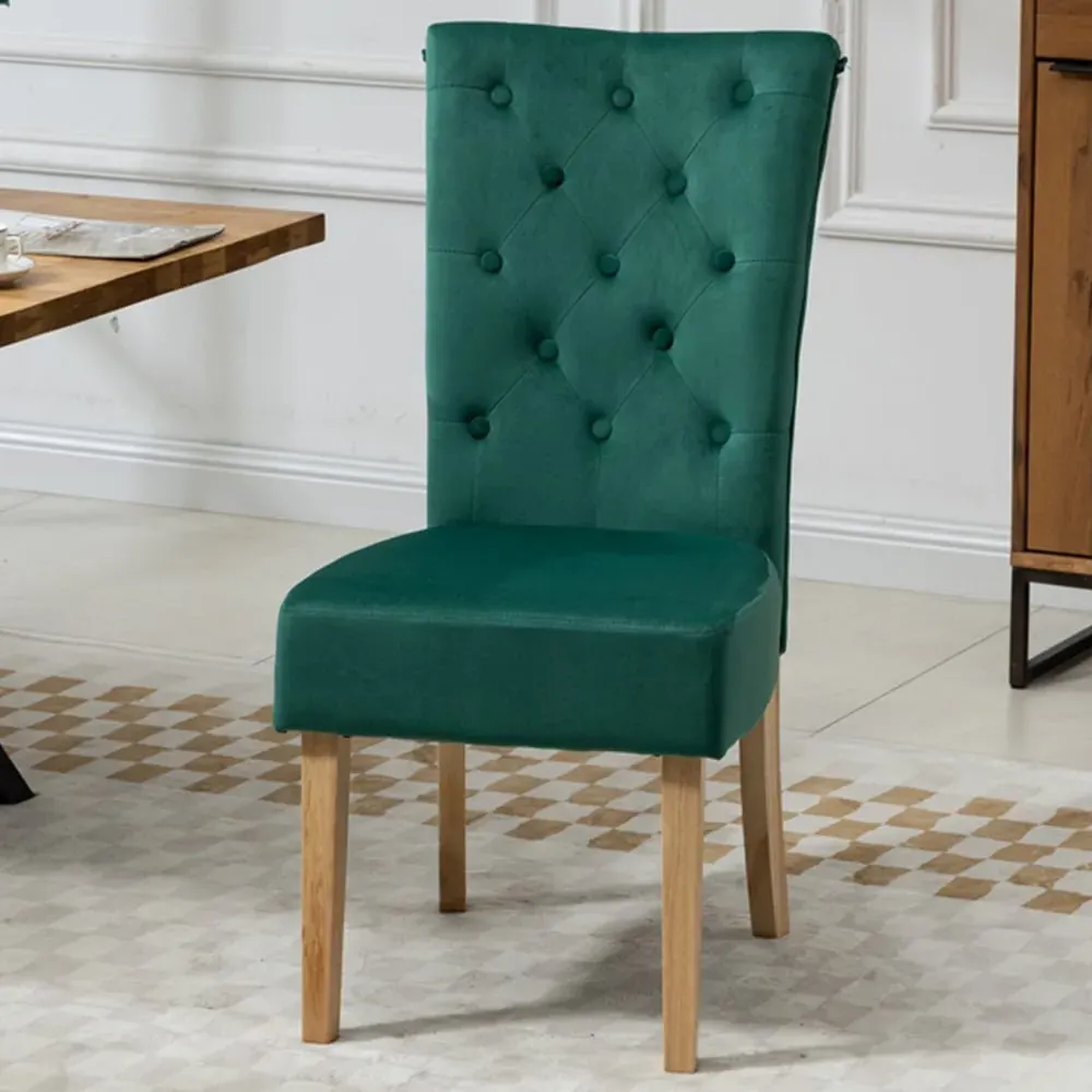 Pienza Set of 2 Dining Chairs - Green, Velvet