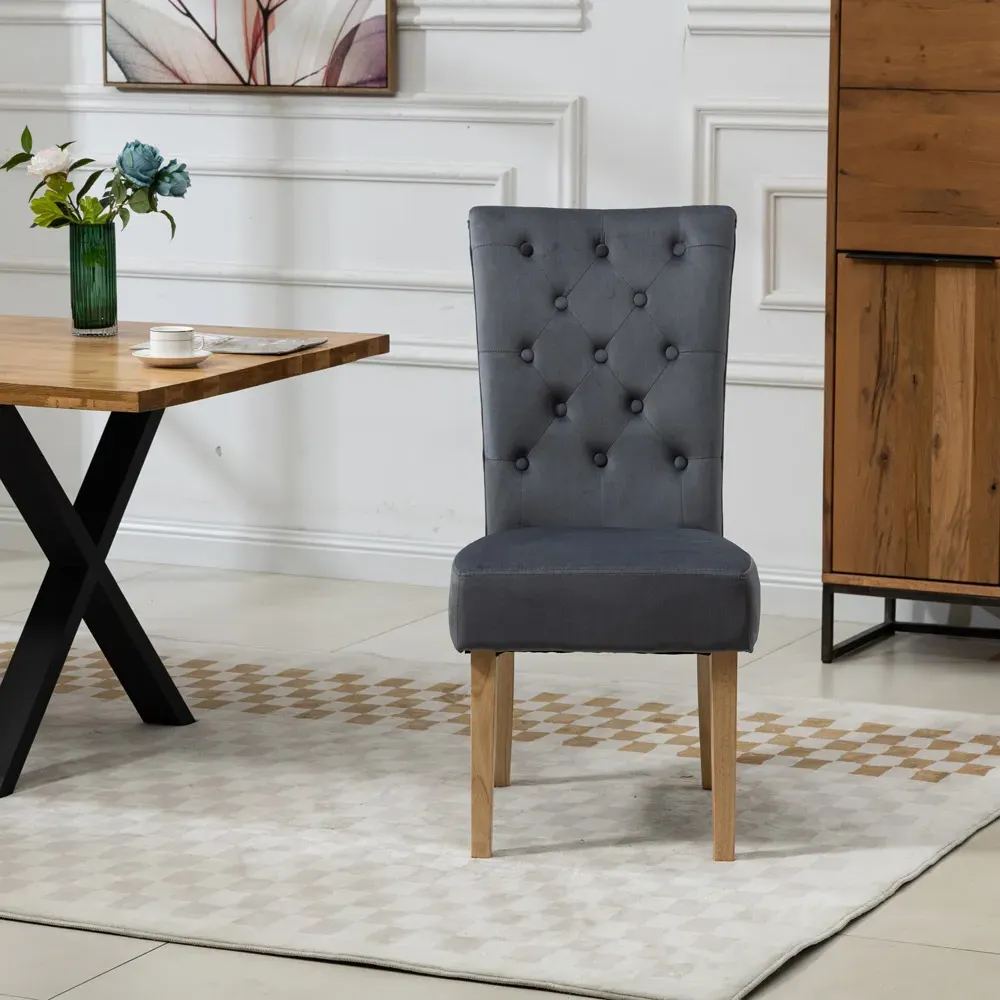 Pienza Set of 2 Dining Chairs - Grey, Velvet