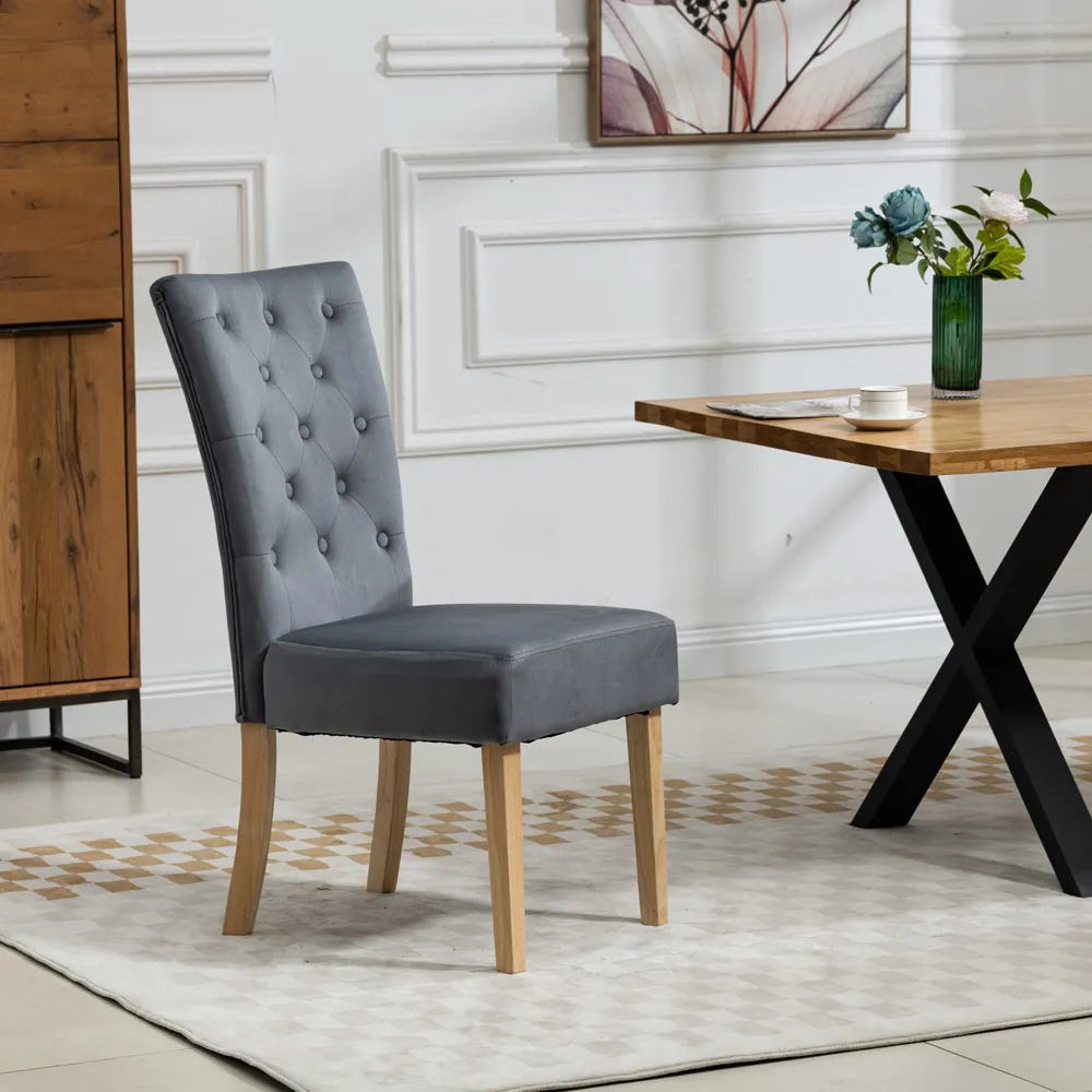 Pienza Set of 2 Dining Chairs - Grey, Velvet