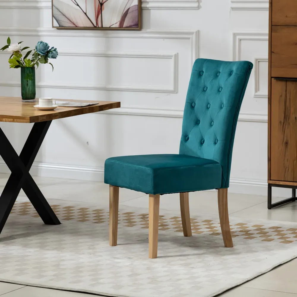 Pienza Set of 2 Dining Chairs - Teal, Velvet