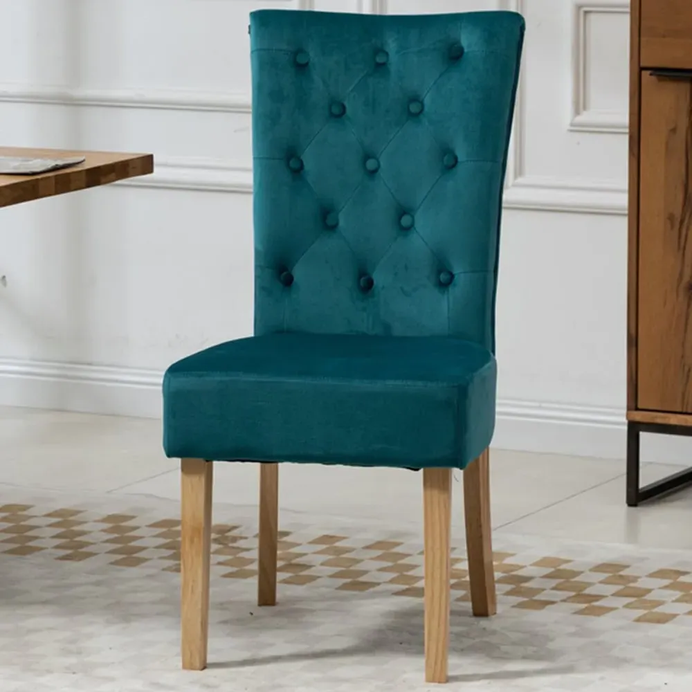 Pienza Set of 2 Dining Chairs - Teal, Velvet