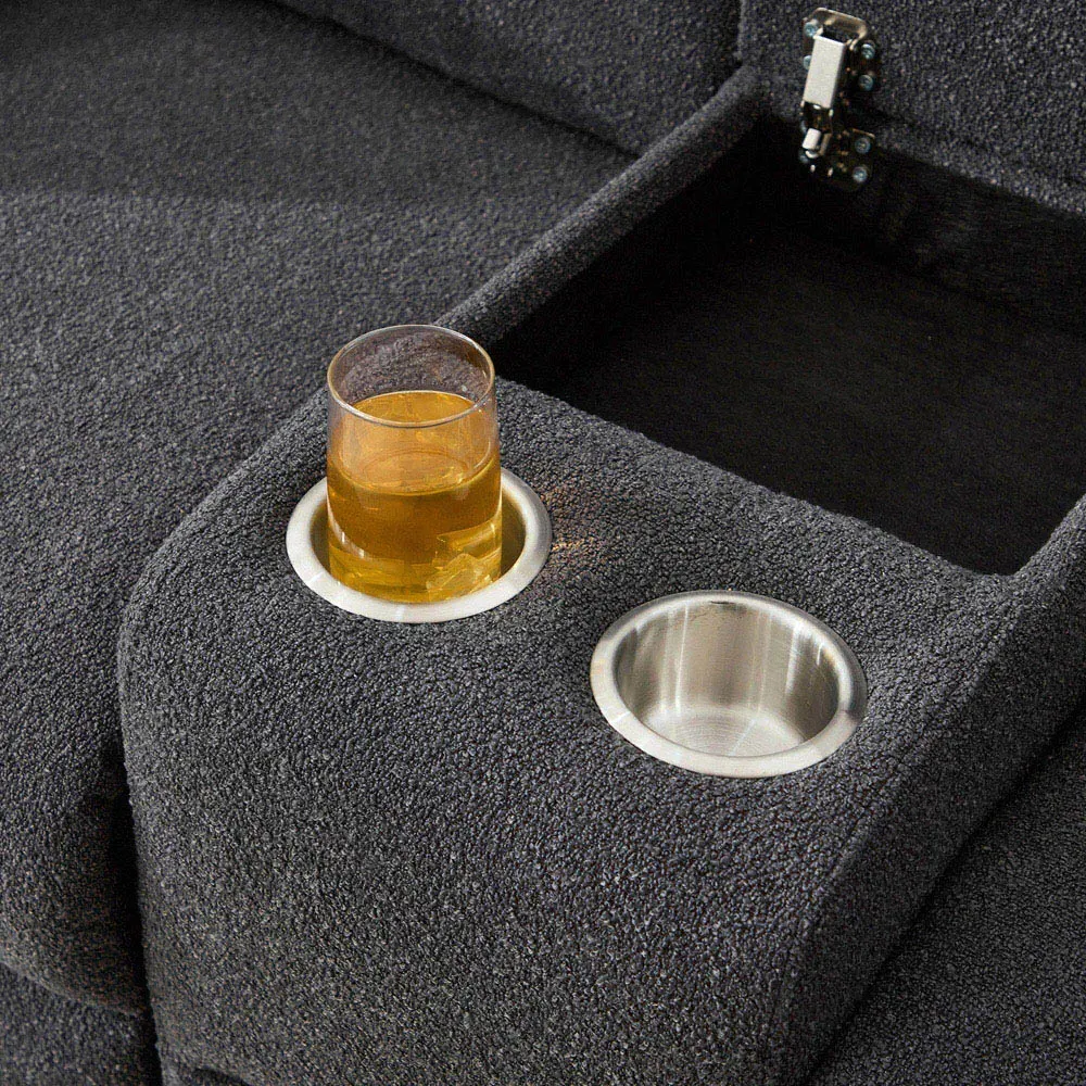 Powell 2-Seater Recliner Sofa with Console - Dark Grey, Boucle