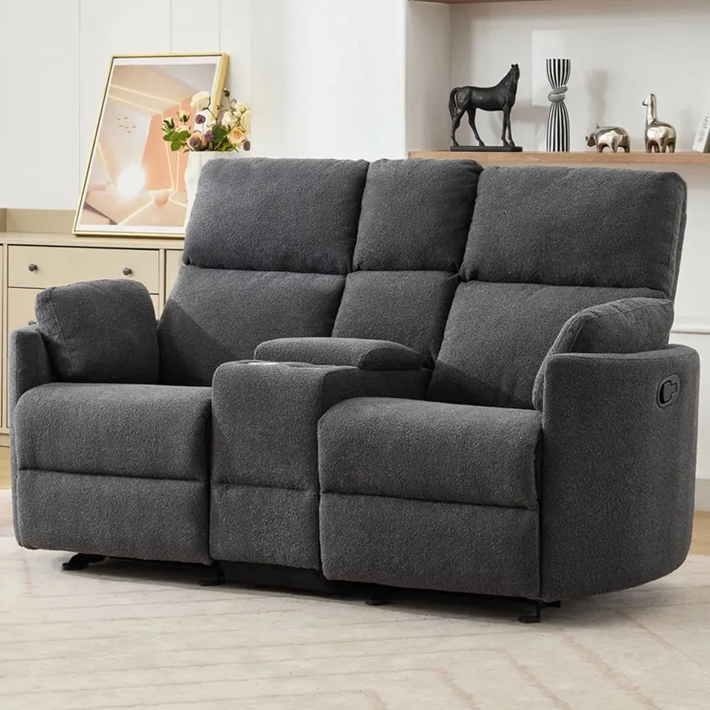 Powell 2-Seater Recliner Sofa with Console - Dark Grey, Boucle